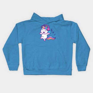 Cute Unicorn Listening Music Cartoon Kids Hoodie